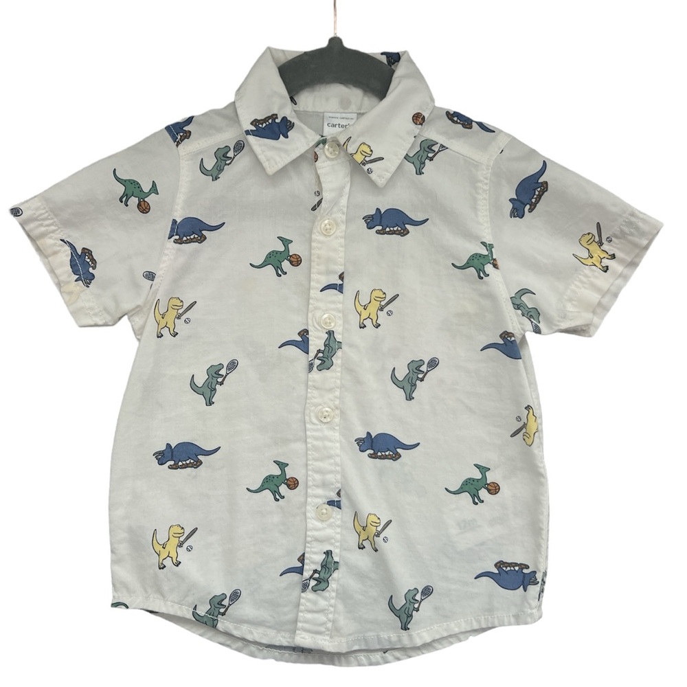 Carter's Baby Boy 12M White Shirt Short Sleeve Button Down Dinosaurs